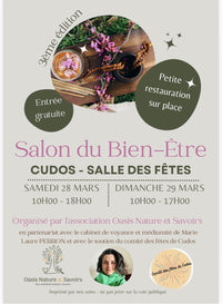 🌿 3ᵉ Salon du Bien-Être à Cudos – 28 & 29 mars  Le Cabinet de Voyance Marie-Laure Perron participe à la 3ᵉ édition du Salon du Bien-Être de Cudos, organisé en collaboration avec l’association Oasis Savoir et Nature et le Comité des Fêtes de Cudos.